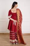 Shop Pheeta Maroon Cotton Woven Gota Patti Work Sharara Set With Banarasi Dupatta at Aza Fashions Shop_Pheeta_Maroon Cotton Woven Gota Patti Work Sharara Set With Banarasi Dupatta _at_Aza_Fashions