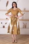 Buy_Pheeta_Brown Cotton Tie Dye Bandhej V Neck Dress _at_Aza_Fashions