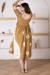 Shop_Pheeta_Brown Cotton Tie Dye Bandhej V Neck Dress _at_Aza_Fashions
