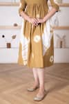 Shop_Pheeta_Brown Cotton Tie Dye Bandhej V Neck Dress _Online_at_Aza_Fashions
