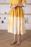 Shop_Pheeta_Yellow Cotton Shibori V Neck Pattern Dress _Online_at_Aza_Fashions