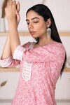 Pheeta_Pink Cotton Printed Floral V Neck Straight Kurta And Pant Set _Online_at_Aza_Fashions