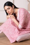 Pheeta_Pink Cotton Printed Floral V Neck Straight Kurta And Pant Set _at_Aza_Fashions