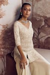 Sana Barreja_Ivory Jacket Net Embroidered Sequin Idra Pearl Floral Gharara Set  _Online_at_Aza_Fashions