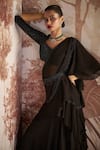 Sana Barreja_Black Blouse Adelia Embellished Ruffle Border Pre Stitched Saree Set  _Online_at_Aza_Fashions