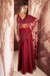 Sana Barreja_Red Skirt Organza Anna Crystal Embellished Palla Saree With Blouse  _Online_at_Aza_Fashions