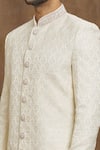 Aryavir Malhotra_Cream Silk Brocade Embroidered Pearl Geometric Patterned Sherwani _at_Aza_Fashions