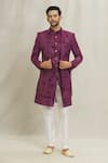 Buy_Aryavir Malhotra_Purple Silk Embroidered Thread Sequin Open Sherwani _at_Aza_Fashions