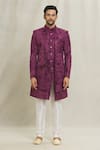 Aryavir Malhotra_Purple Silk Embroidered Thread Sequin Open Sherwani _Online_at_Aza_Fashions