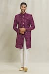 Buy_Aryavir Malhotra_Purple Silk Embroidered Thread Sequin Open Sherwani _Online_at_Aza_Fashions