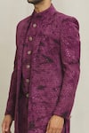 Shop_Aryavir Malhotra_Purple Silk Embroidered Thread Sequin Open Sherwani _Online_at_Aza_Fashions