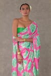Masaba_Pink Saree Sequinned Georgette And Silk Print Nurvi With Unstitched Blouse Piece_Online_at_Aza_Fashions