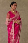 Masaba_Magenta Saree Jacquard Silk Embroidery Pattern With Unstitched Blouse Piece _Online_at_Aza_Fashions