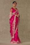 Shop_Masaba_Magenta Saree Jacquard Silk Embroidery Pattern With Unstitched Blouse Piece _Online_at_Aza_Fashions