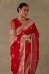 Masaba_Red Saree Jacquard Silk Embroidery Haath Pattern With Unstitched Blouse Fabric _at_Aza_Fashions