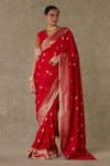 Buy_Masaba_Red Saree Jacquard Silk Embroidery Haath Pattern With Unstitched Blouse Fabric 