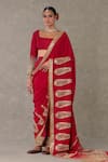 Shop_Masaba_Red Saree Crepe Silk Embellished Son Chidiya With Unstitched Blouse Fabric _Online_at_Aza_Fashions