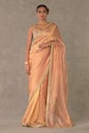 Buy_Masaba_Peach Saree - Tissue Embroidery Shahi Tukda With Unstitched Blouse Piece _at_Aza_Fashions