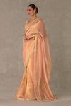 Buy_Masaba_Peach Saree - Tissue Embroidery Shahi Tukda With Unstitched Blouse Piece _Online_at_Aza_Fashions