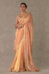 Shop_Masaba_Peach Saree - Tissue Embroidery Shahi Tukda With Unstitched Blouse Piece _Online_at_Aza_Fashions