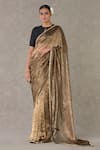 Buy_Masaba_Black Saree- Tissue Embellished Surma With Unstitched Raw Silk Blouse Piece_at_Aza_Fashions