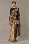 Buy_Masaba_Black Saree- Tissue Embroidery Zari Zero Neck Surma Sheer Kurta Set_Online_at_Aza_Fashions