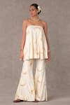 Buy_Masaba_Ivory Raw Silk Print Nargis Straight Neck Tunic With Bell Bottom Pant _at_Aza_Fashions