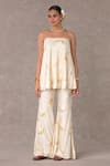 Buy_Masaba_Ivory Raw Silk Print Nargis Straight Neck Tunic With Bell Bottom Pant _Online_at_Aza_Fashions