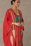 Buy_Masaba_Red Kaftan - Dupion Silk Print Dori V Neck Candy Swirl 