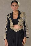 Masaba_Black Cropped Blazer - Textured Knit Embroidery Embellished Draped Skirt Set_Online_at_Aza_Fashions