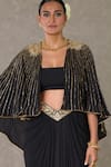 Masaba_Black Tube- Textured Embroidery Neel Kamal Cape Open Embellished Skirt Set _Online_at_Aza_Fashions