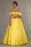 Masaba_Yellow Skirt Taffeta Printed And Embroidered Bloom & Juhi & Bustier Set_Online_at_Aza_Fashions