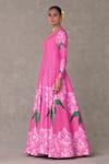 Buy_Masaba_Pink Raw Silk Printed And Embroidered Floral V Candy Swirl Flared Gown_Online_at_Aza_Fashions