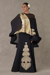 Buy_Masaba_Black Gown Dupion Silk Printed And Embroidered Bird Foil Son Chidiya & Cape Set _at_Aza_Fashions