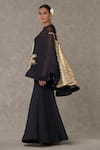 Masaba_Black Gown Dupion Silk Printed And Embroidered Bird Foil Son Chidiya & Cape Set _at_Aza_Fashions