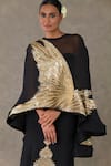 Buy_Masaba_Black Gown Dupion Silk Printed And Embroidered Bird Foil Son Chidiya & Cape Set 