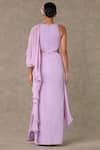 Shop_Masaba_Purple Scuba Embroidered Dori And Sequin Work Plunged V Neck Trikone Saree Gown _at_Aza_Fashions