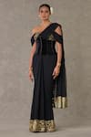 Buy_Masaba_Black Saree Georgette Embroidered Dori And Sequin Neel Kamal Pre-stitched Set _at_Aza_Fashions