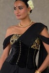 Masaba_Black Saree Georgette Embroidered Dori And Sequin Neel Kamal Pre-stitched Set _Online_at_Aza_Fashions