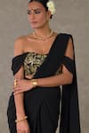 Masaba_Black Saree Georgette Embroidered Dori And Neel Kamal Pre-stitched With Blouse _Online_at_Aza_Fashions