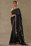 Buy_Masaba_Black Saree Organza Embroidered Gota And Tassel Work With Unstitched Blouse Piece _at_Aza_Fashions