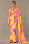 Buy_Masaba_Pink Raw Silk Printed And Embroidered Gulaab Saree With Unstitched Blouse Piece _at_Aza_Fashions