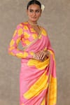 Masaba_Pink Raw Silk Printed And Embroidered Gulaab Saree With Unstitched Blouse Piece _Online_at_Aza_Fashions