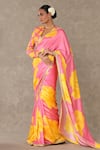 Shop_Masaba_Pink Raw Silk Printed And Embroidered Gulaab Saree With Unstitched Blouse Piece _Online_at_Aza_Fashions