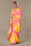 Buy_Masaba_Pink Raw Silk Printed And Embroidered Gulaab Saree With Unstitched Blouse Piece 