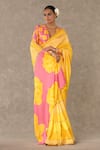 Masaba_Yellow Raw Silk Digital Print Gulaab Saree With Unstitched Blouse Piece_Online_at_Aza_Fashions