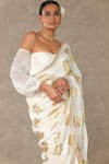 Masaba_Ivory Saree - Organza Foil Print Gulaab With Unstitched Blouse Piece _Online_at_Aza_Fashions