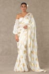 Buy_Masaba_Ivory Saree - Organza Foil Print Gulaab With Unstitched Blouse Piece _Online_at_Aza_Fashions