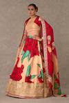 Masaba_Pink Lehenga And Blouse Raw Silk Printed Candy Swirl Round Neck Bridal Set _Online_at_Aza_Fashions