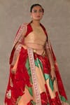 Masaba_Pink Lehenga And Blouse Raw Silk Printed Candy Swirl Round Neck Bridal Set _at_Aza_Fashions